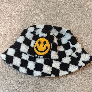 Checkered Black and White Smile Face Bucket Hat